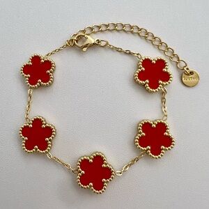 Elegant Red and Gold Flower Bracelet